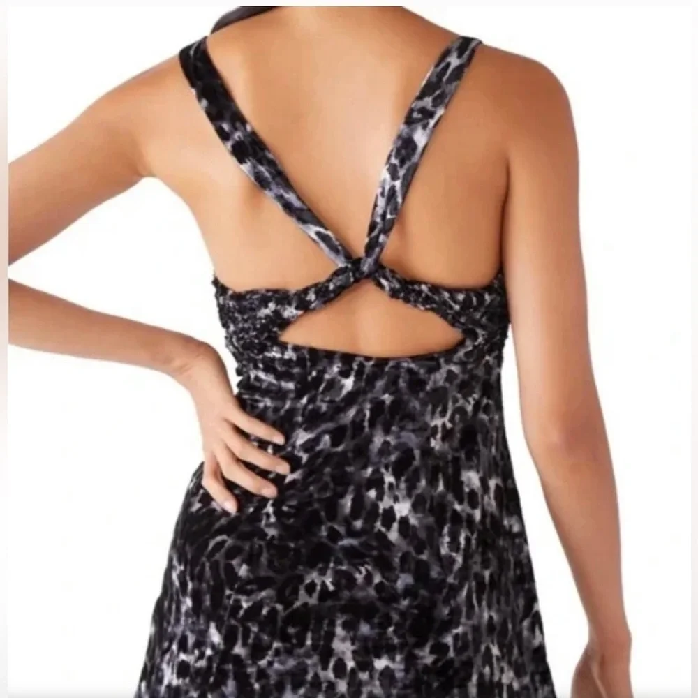 NWT $98R. Free People Virgo Moon Velvet Mini Dress  Silver Combo.